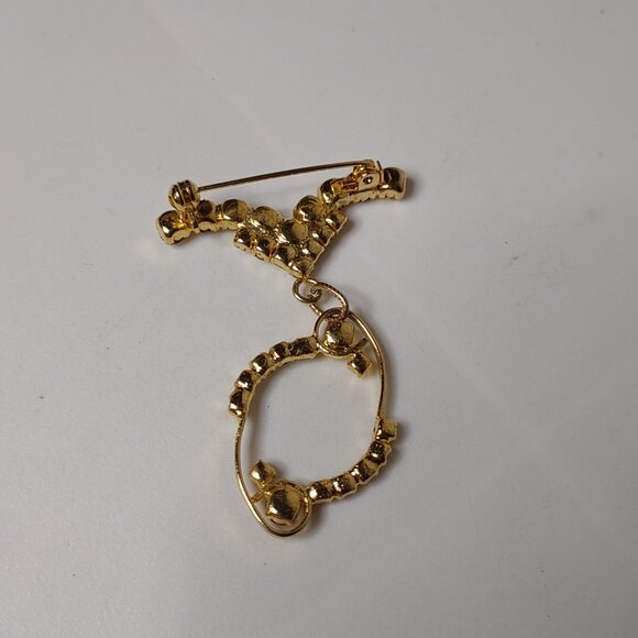 Gold Tone Dangle Brooch With Clear Stones - Picture 6 of 7